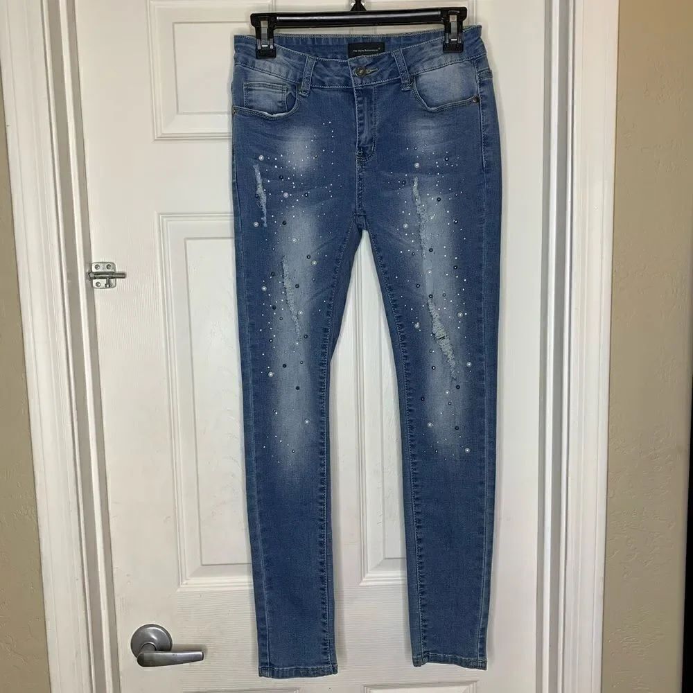 The Style Between Us Skinny Distressed Beaded Jean